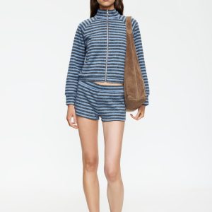 BLOOM KNIT JACKET - GREY BLUE STRIPE