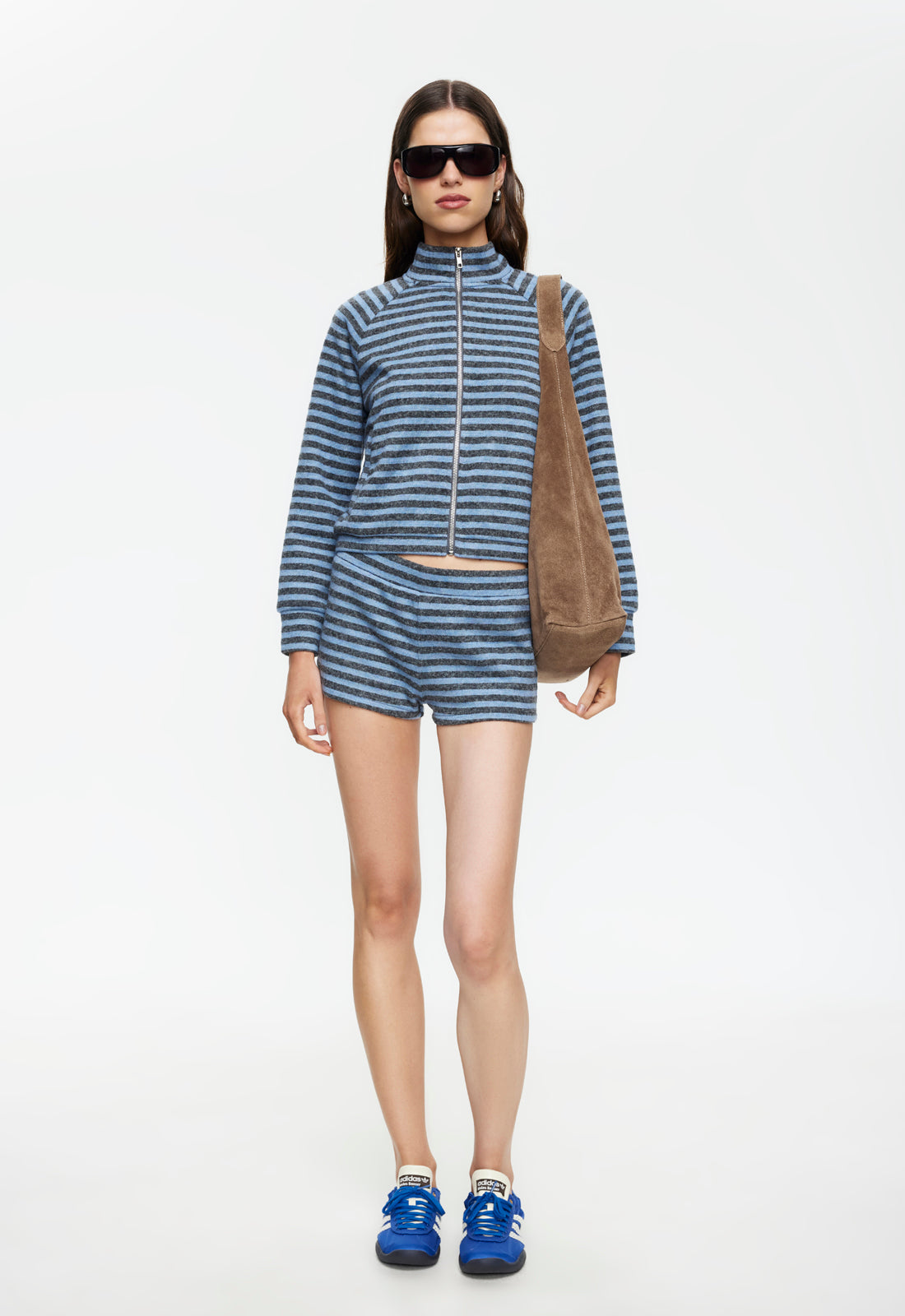 BLOOM KNIT JACKET - GREY BLUE STRIPE