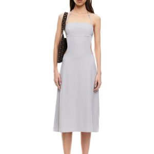 MOONLIT MIDI DRESS - LIGHT GREY PINSTRIPE