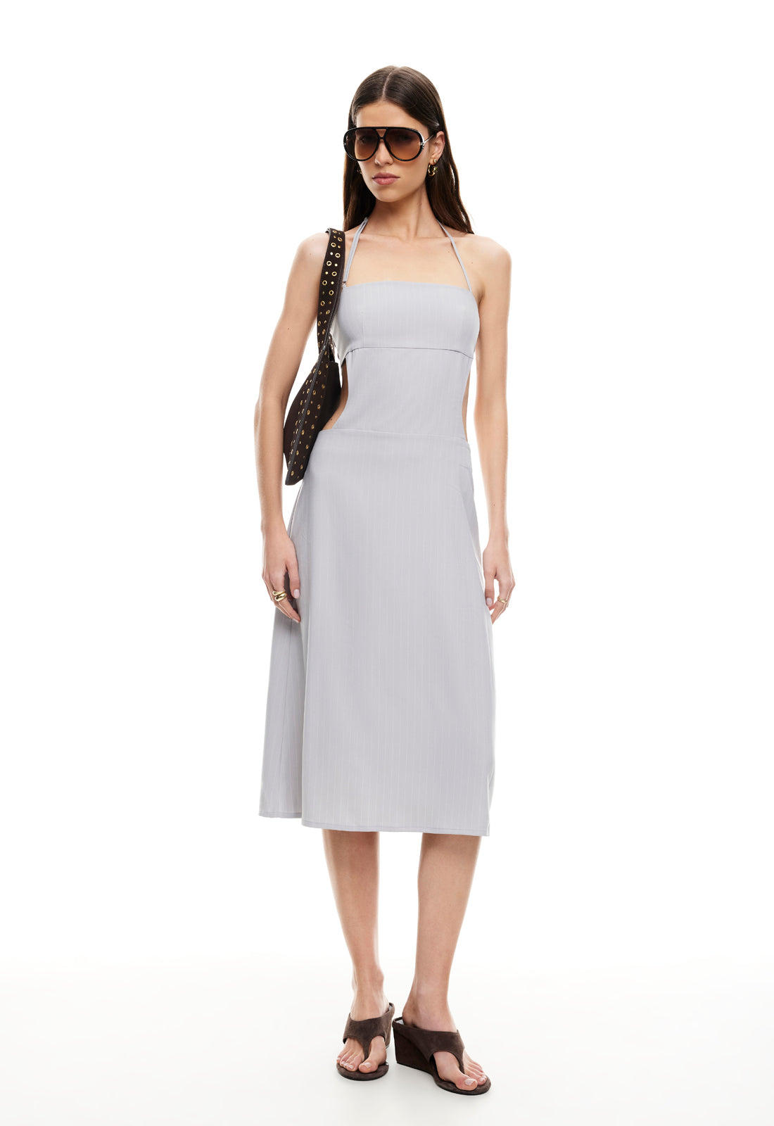MOONLIT MIDI DRESS - LIGHT GREY PINSTRIPE - Image 3