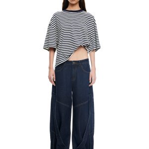 BLOOM SHORT SLEEVE - WHITE NAVY STRIPE