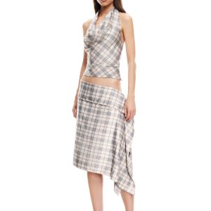 ALLURE MIDI SKIRT - BEIGE PLAID