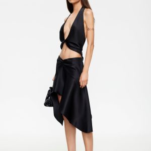 GLOSS MIDI SKIRT - NOIR