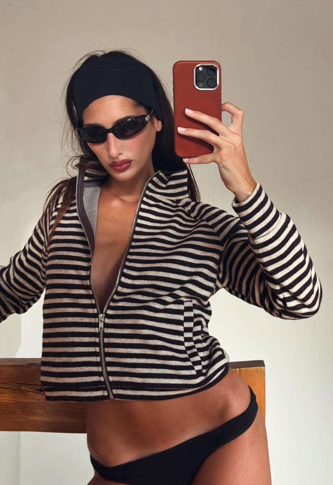 BLOOM KNIT JACKET - BEIGE CHOCOLATE STRIPE - Image 2